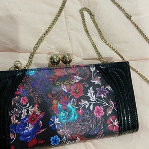 Bebe Floral Print Clutch w/ detachable long chain
